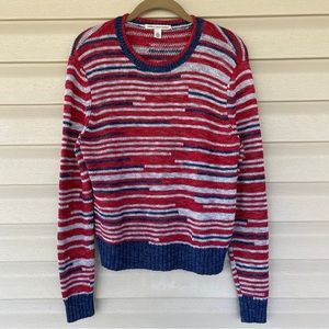 Cotton By Autumn Cashmere Red Blue Stripe Knit Sweater Size S